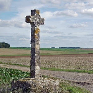 Croix de pierre au bord d'un champ